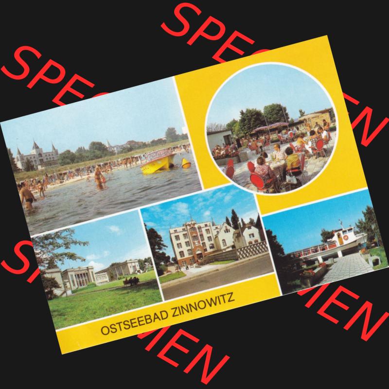 Ansichtskarte DDR Bezirk Rostock, Kreis Wolgast, Ostseebad Zinnowitz auf der Insel Usedom Strand, Boulevard-Café, Kulturhaus der DSF, Ferienheim IG Wismut, Klement... Sammlung
