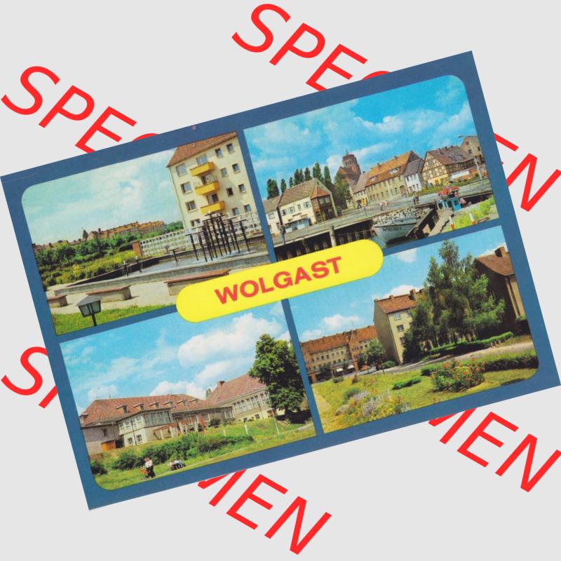 Alte Ansichtskarte DDR Bezirk Rostock, Kreis Wolgast, Stadt Wolgast 1985, Springbrunnen im Wohnkomplex Nord, Am Hafen. Alte Ansichtskarte der DDR Bezirk Rostock, Kreis... Sammlung