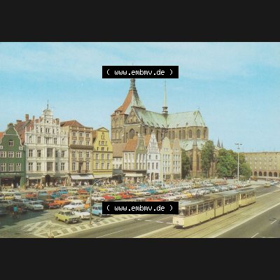 Ansichtskarten DDR Bezirk Rostock, Stadtkreis Rostock, Hansestadt Rostock 1984, Thälmannplatz mit Marienkirche. Alte Ansicht in der DDR Bezirk Rostock, Stadtkreis Rostock,... Sammlung