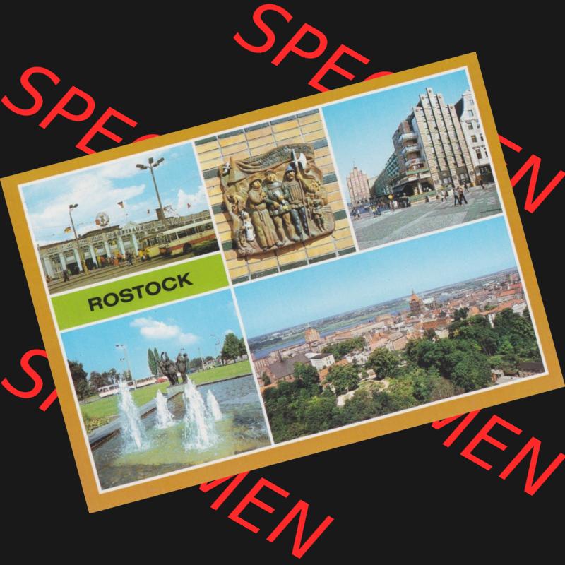 Ansichtskarte DDR Bezirk Rostock, Stadtkreis Rostock, Hansestadt Rostock Ansicht 1985, Rostocker Hauptbahnhof, Terrakotta am Giebelhaus Kröpeliner Straße, Mehrbildkarte.... Sammlung