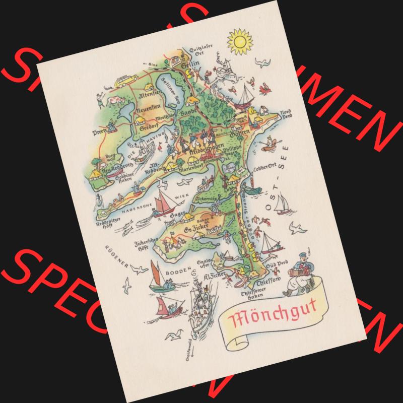 Ansichtskarte mit DDR Karten-Zeichnung 1966, Mönchgut - Landkarte gezeichnet und herausgegeben, bzw. an Urlauber in der Deutschen Demokratischen Republik verkauft. Sammlung