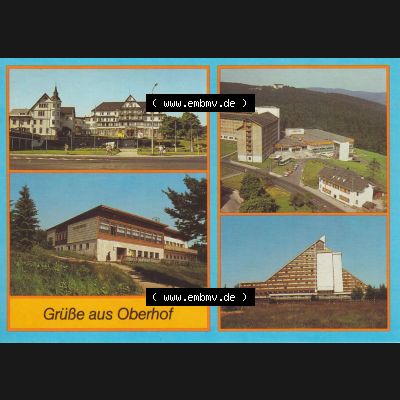 Alte Ansichtskarte DDR Bezirk Suhl, Kreis Schmalkalden-Meiningen, Oberhof AK-Mappe von 1988, Blaue Mehrbildkarte Grüße aus Oberhof. Alte Ansichtskarten aus einer Mappe... Sammlung