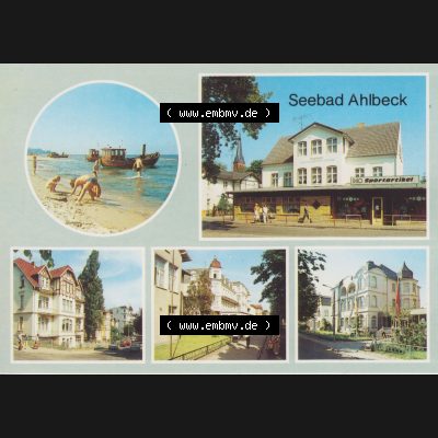 Alte Ansichtskarte DDR Bezirk Rostock, Kreis Wolgast, Ahlbeck Usedom Fischerstrand, Betriebsferienheim des VEB Walzwerk Finow. Alte Ansichtskarte der DDR Bezirk Rostock,... Sammlung