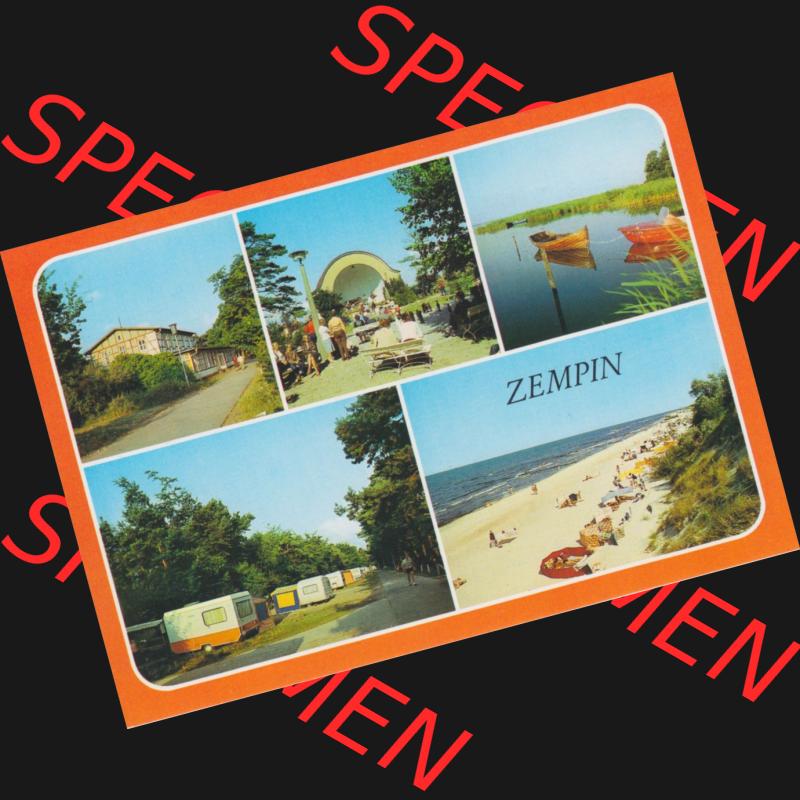 Alte Ansichtskarte DDR Bezirk Rostock, Kreis Wolgast, Zempin Usedom 1985, FDGB-Erholungsheim Frieden, Kurplatz mit Konzert-Pavillon. Alte Ansichtskarte der DDR Bezirk Rostock,... Sammlung