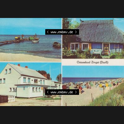 Alte Ansichtskarte DDR Bezirk Rostock, Kreis Ribnitz-Damgarten, Ostseebad Zingst 1983, Am Fischerstrand, Rohrdachkaten, FDGB-Erholungsheim Stranddistel. Alte Ansichtskarte... Sammlung