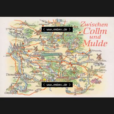 Ansichtskarte mit DDR Karten-Zeichnung 1979, Zwischen Collm und Mulde - Landkarte gezeichnet und herausgegeben, bzw. an Urlauber in der Deutschen Demokratischen Republik verkauft. Sammlung
