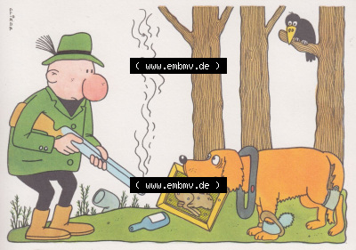 Ansichtskarten DDR Comics, Jäger mit Hund von 1986, Guter Schuß erspart die Suche vom Militärverlag der DDR (VEB) - Berlin,... Sammlung