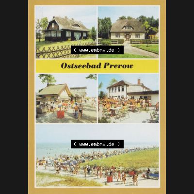 Alte Ansichtskarte DDR Bezirk Rostock, Kreis Ribnitz-Damgarten, Ostseebad Prerow Rohrgedeckter Katen, Bergstraße, Rat der Gemeinde, HO-Gaststätte. Alte Ansichtskarte... Sammlung