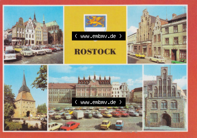 Hansestadt Rostock 1984, Giebelhäuser und Marienkirche, Große Wasserstraße, Steintor, Kerkhofhaus, kategorisieren und herunterladen... Sammlung
