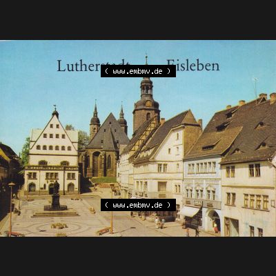 Alte Ansichtskarte DDR Bezirk Halle, Kreis Eisleben, Lutherstadt Eisleben Mappe 1985, Lutherstadt Eisleben, Umschlag. Alte Postkarten mit Luthers Geburtshaus und Sterbehaus... Sammlung
