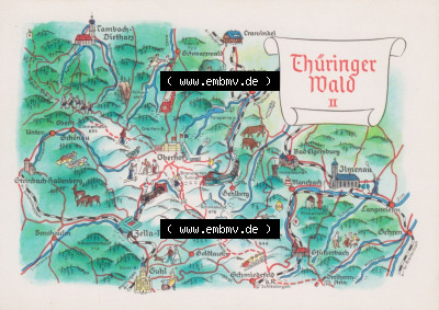 Ansichtskarte mit DDR Karten-Zeichnung 1970, Thüringer Wald II - Landkarte gezeichnet -.-.- Sammlung