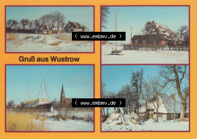 Ostseebad Wustrow Gruss aus Wustrow, Fischerkaten, Blick zur Kirche . Alte Ansichtskarte mit Ansichten Sammlung