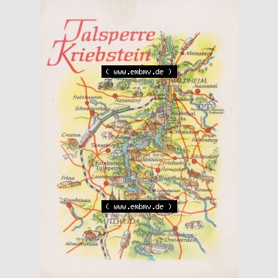 Ansichtskarte mit DDR Karten-Zeichnung 1970, Talsperre Kriebstein - Landkarte gezeichnet und herausgegeben, bzw. an Urlauber in der Deutschen Demokratischen Republik verkauft. Sammlung