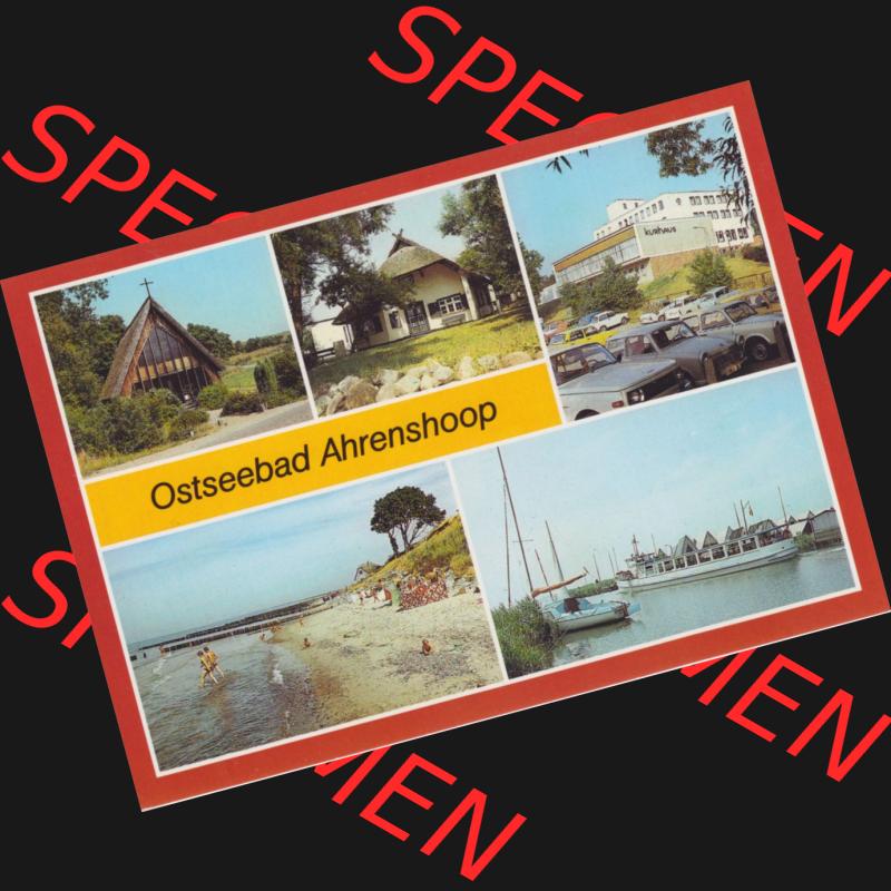 Alte Ansichtskarte DDR Bezirk Rostock, Kreis Ribnitz-Damgarten, Ostseebad Ahrenshoop 1986, Ahrenshoop, KIrche, Kunstkaten, Strand, Hafen. Alte Ansichtskarte... Sammlung