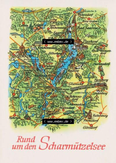 Ansichtskarte mit DDR Karten-Zeichnung 1983, Rund um den Scharmützelsee - Landkarte gezeichnet -.-.- Sammlung