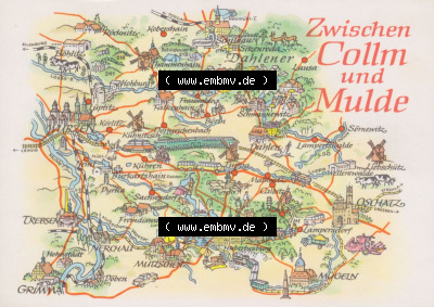 Ansichtskarte mit DDR Karten-Zeichnung 1979, Zwischen Collm und Mulde - Landkarte gezeichnet -.-.- Sammlung
