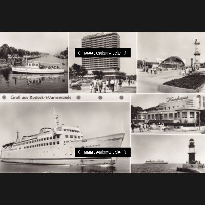 Ansichtskarte DDR Bezirk Rostock, Stadtkreis Rostock, Hansestadt Rostock Ansicht 1977, Am Alten Strom, Gaststätte Teepott und Leuchtturm, Fährschiff Warnemünde.... Sammlung
