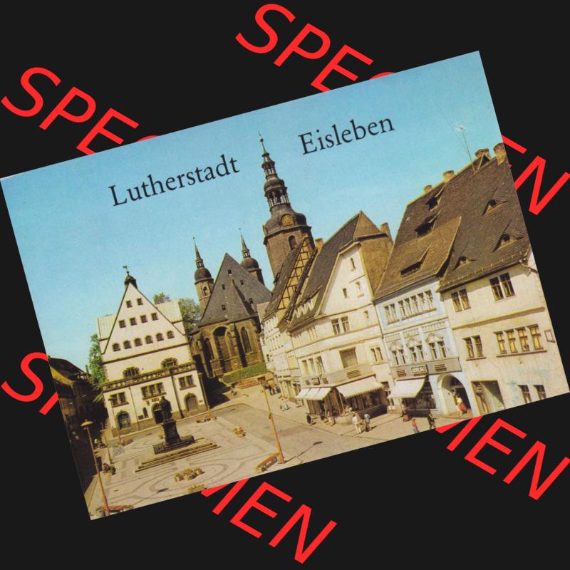 Alte Ansichtskarte DDR Bezirk Halle, Kreis Eisleben, Lutherstadt Eisleben Mappe 1985, Lutherstadt Eisleben, Umschlag. Alte Postkarten mit Luthers Geburtshaus und Sterbehaus... Sammlung