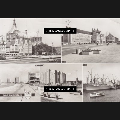 Ansichtskarte DDR Bezirk Rostock, Stadtkreis Rostock, Hansestadt Rostock Ansicht 1978, Ernst-Thälmann-Platz mit Ratrhaus, Südstadt, Überseehafen, Mehrbildkarte.... Sammlung