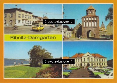 Kreis Ribnitz-Damgarten, Stadt Ribnitz-Damgarten Hans-Burmeister-Straße, Rostocker Tor, Rathaus. Alte Ansichtskarte mit Ansichten Sammlung