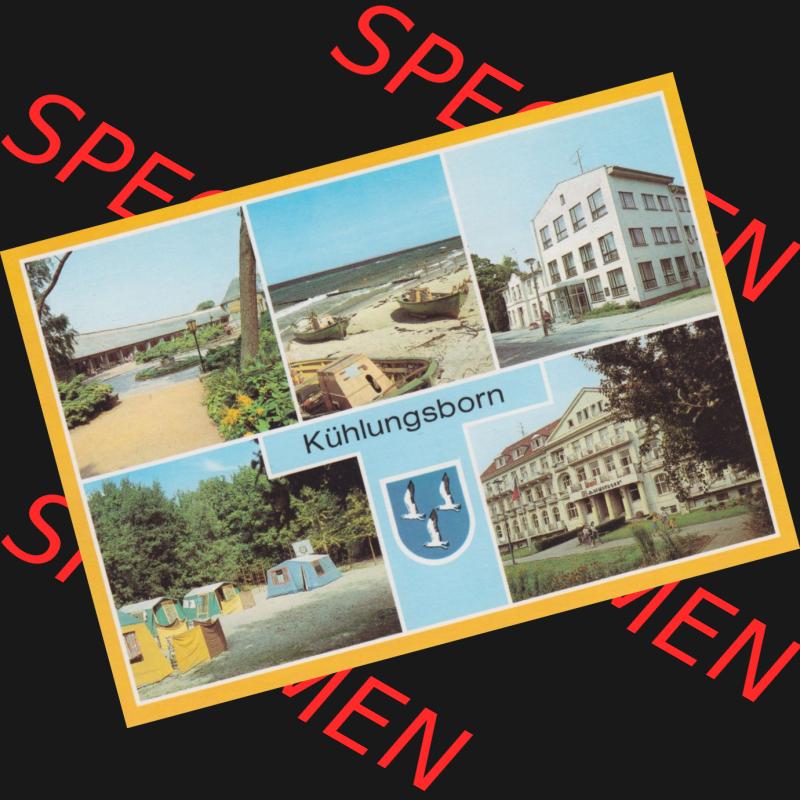 Alte Ansichtskarte DDR Bezirk Rostock, Kreis Bad Doberan, Ostseebad Kühlungsborn 1985, Konzertgarten Ost, Bootliegeplatz, Zeltplatz. Alte Ansichtskarte der DDR... Sammlung