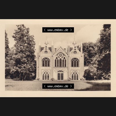 Altes Foto Wörlitz DDR Bezirk Halle, Kreis Wittenberg, Wörlitzer Park 1950-er Jahre in s/w, 1959, 3. Das Gotische Haus von der Seeseite g3esehen. Serie... Sammlung