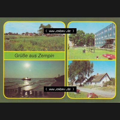 Alte Ansichtskarte DDR Bezirk Rostock, Kreis Wolgast, Zempin Usedom 1986, Ortsteil am Achterwasser, Peenestraße, Ferienzentrum des VEB MAW Magdeburg "Karl Marx".... Sammlung