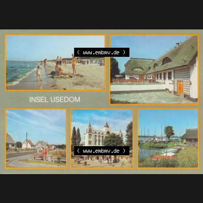 Ansichtskarte DDR Bezirk Rostock, Kreis Wolgast, Insel Usedom 1986, Karlshagen, Strand, Trassenheide, Ostseebad Zinnowitz. Alte Ansichtskarte der DDR Bezirk Rostock,... Sammlung