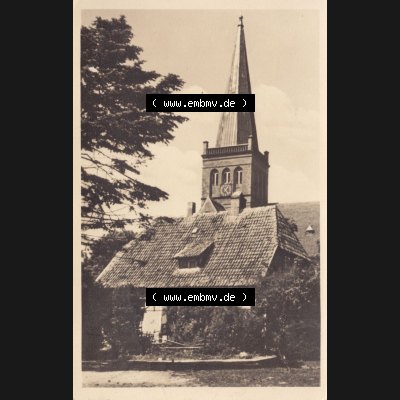 Alte Ansichtskarte DDR Bezirk Rostock, Kreis Rügen (Insel Rügen), Stadt Bergen - Ansicht mit Bergener Kirche 1953, Bergen auf Insel Rügen, mit Kirche von... Sammlung