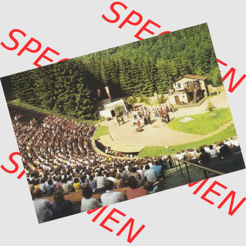 Alte Ansichtskarte DDR Bezirk Suhl, Allgemeine Mappe aus dem Jahr 1989, Steinbach-Langenbach, Naturtheater. Ansichtskarte bzw. Postkarte aus DDR-Zeiten Bezirk Suhl der Deutschen... Sammlung