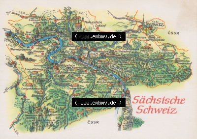 Ansichtskarte mit DDR Karten-Zeichnung 1970, Sächsische Schweiz - Landkarte gezeichnet -.-.- Sammlung