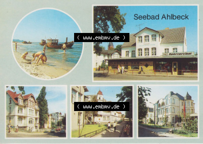 Alte Ansichtskarte DDR Bezirk Rostock, Kreis Wolgast, Ahlbeck Usedom Fischerstrand, Betriebsferienheim des VEB Walzwerk Finow.... Sammlung