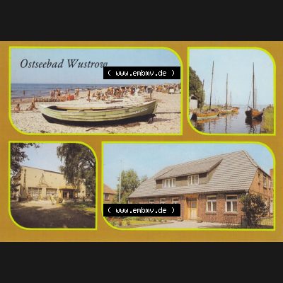 Alte Ansichtskarte DDR Bezirk Rostock, Kreis Ribnitz-Damgarten, Ostseebad Wustrow 1986, Strand, Hafen, Ferienheim Birkenhof, Rat der Gemeinde. Alte Ansichtskarte... Sammlung