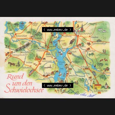 Ansichtskarte mit DDR Karten-Zeichnung 1979, Rund um den Schwielochsee - Landkarte gezeichnet und herausgegeben, bzw. an Urlauber in der Deutschen Demokratischen Republik verkauft. Sammlung