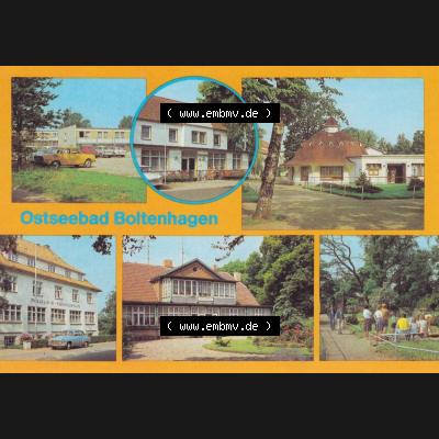Ansichtskarte mit Ansichten der DDR Bezirk Rostock, Kreis Grevesmühlen, Ostseebad Boltenhagen 1982, Urlauberdorf, Kurverwaltung, Krankenhaus, Haus am Meer.... Sammlung