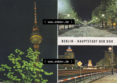 Ansicht in Farbe 1978, Fernseh- und UKW-Turm der Deutschen Post, Brandenburger Tor, Strausberger Platz Sammlung