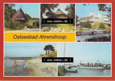 Alte Ansichtskarte DDR Bezirk Rostock, Kreis Ribnitz-Damgarten, Ostseebad Ahrenshoop 1986, Ahrenshoop, KIrche, Kunstkaten, Strand,... Sammlung