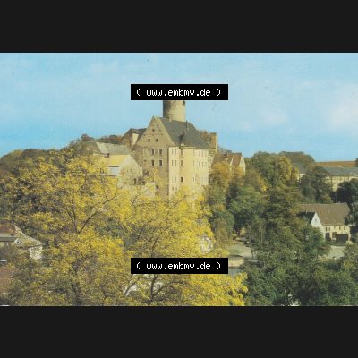 Ansichtskarten DDR Burgen unserer Heimat 1990, Gnandstein, Kreis Gethain, Blick zur Burg Gnandstein. Alte Ansichtskarten aus einer Mappe aus dem Jahr 1990 der DDR, Produziert... Sammlung