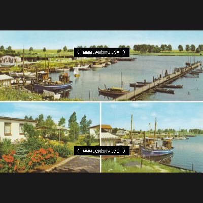 Ansichtskarten DDR Bezirk Rostock, Kreis Wismar, Insel Poel 1981, Fischereihafen am Kirchsee, Schwarzer Busch. Alte Ansichtskarte mit einer Ansicht aus der DDR Bezirk Rostock,... Sammlung