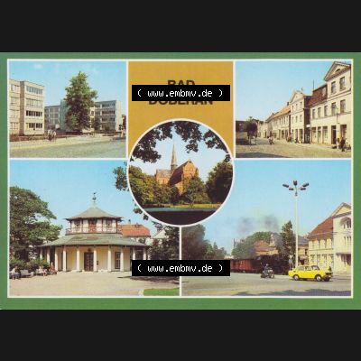 Alte Ansichtskarte der DDR Bezirk Rostock, Kreis Bad Doberan, Stadt Bad Doberan 1984 Polytechnische Oberschule, Markt, Am Kamp, Mehrbildkarte. Alte Ansichtskarte der... Sammlung