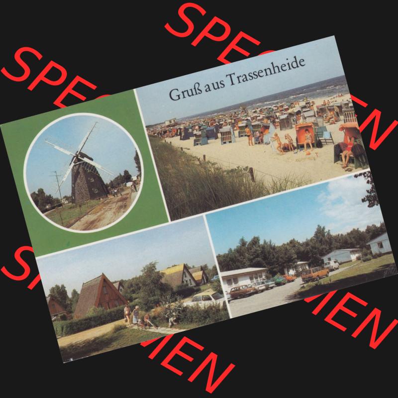 Ansichtskarte DDR Bezirk Rostock, Kreis Wolgast, Trassenheide Usedom Jugend-Erholungszentrum des VEB Carl Zeiss Jena, Strand, Finnhüttensiedlung. Alte Ansichtskarte... Sammlung