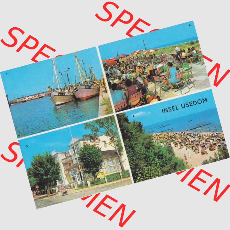 Ansichtskarte DDR Bezirk Rostock, Kreis Wolgast, Insel Usedom 1978, Karlshagen, Fischereihafen, Trassenheide, Konsum Kölpinsee, Mehrbildkarte. Alte... Sammlung