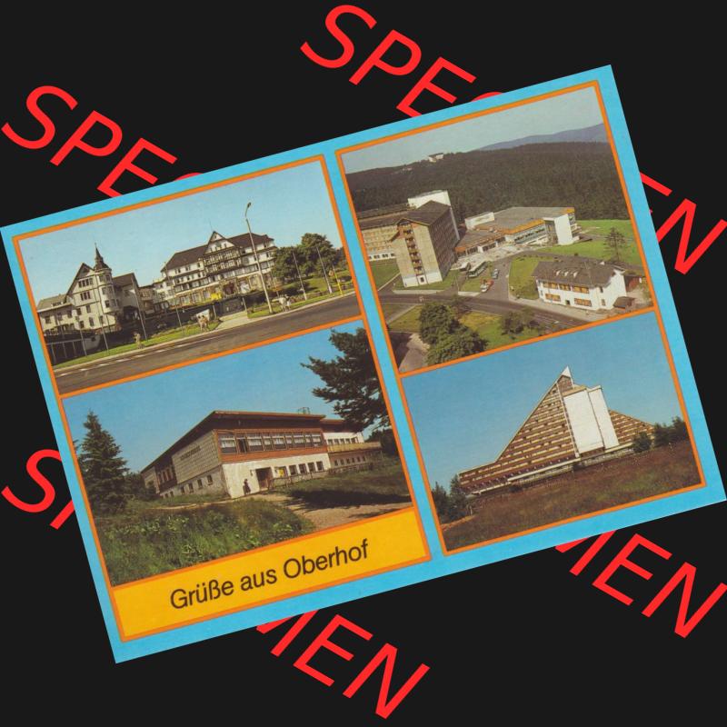 Alte Ansichtskarte DDR Bezirk Suhl, Kreis Schmalkalden-Meiningen, Oberhof AK-Mappe von 1988, Blaue Mehrbildkarte Grüße aus Oberhof. Alte Ansichtskarten aus einer Mappe... Sammlung
