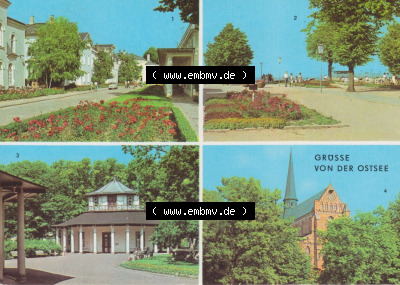 Alte Ansichtskarte DDR Bezirk Rostock, Kreis Bad Doberan, Stadt Bad Doberan mit Stadtteil und Ostseebad Heiligendamm 1983, Grüsse... Sammlung
