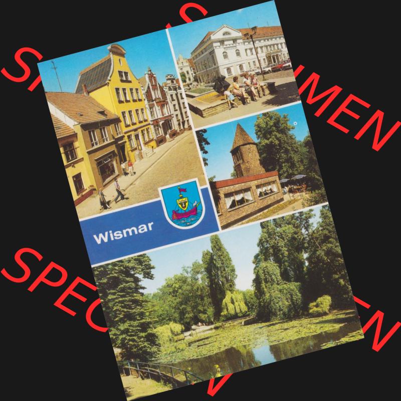 Ansichtskarten DDR Bezirk Rostock, Kreis Wismar, Stadt Wismar, Bohrstraße, Blick zum Westportal des Rathauses, Lindengarten. Alte Ansichtskarte mit Ansichten... Sammlung