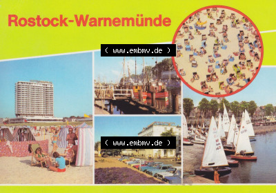 Ansichtskarten DDR Bezirk Rostock, Stadtkreis Rostock, Hansestadt Rostock-Warnemünde 1984, Hotel Neptun, Hafen am alten Strom,... Sammlung