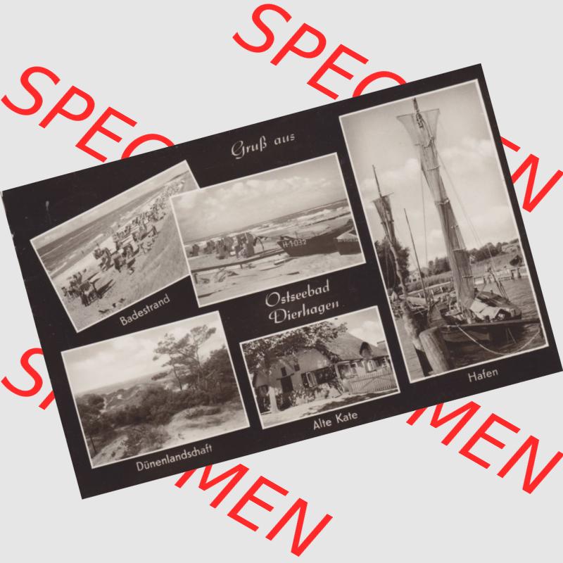 Ansichtskarte DDR Bezirk Rostock, Kreis Ribnitz-Damgarten, Ostseebad Dierhagen mit Ansicht 1966, Ostseebad Dierhagen, DTVL-Verlag, Badestrand, Alte Kate, Hafen,... Sammlung