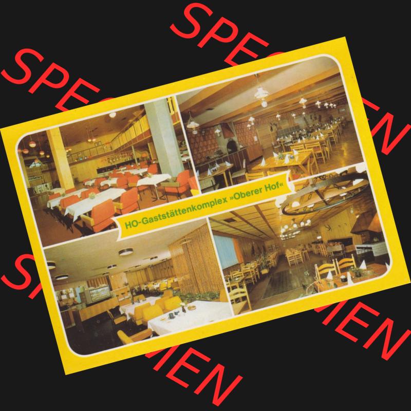 Alte Ansichtskarte DDR Bezirk Suhl, Kreis Schmalkalden-Meiningen, Oberhof AK-Mappe von 1988, HO-Gaststätten-Komplex Oberer Hof. Alte Ansichtskarten aus einer Mappe aus dem... Sammlung