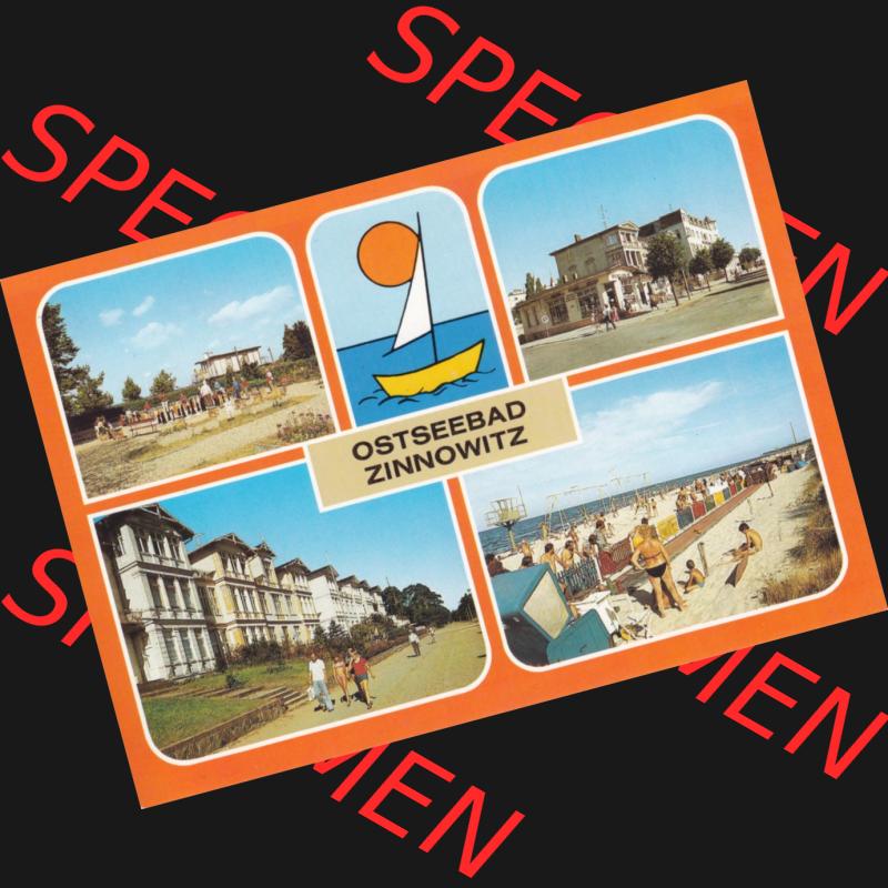 Ansichtskarte DDR Bezirk Rostock, Kreis Wolgast, Ostseebad Zinnowitz auf der Insel Usedom mit Minisportanlage Zinnowitz, Karl-Marx-Straße mit Ferienheim der IG Wismut, Strand... Sammlung
