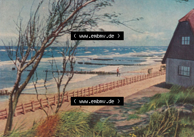 Ostseebad Ahrenshoop Lithografie von 1963, Kleine Farbserie 4. Haus am Strand Sammlung